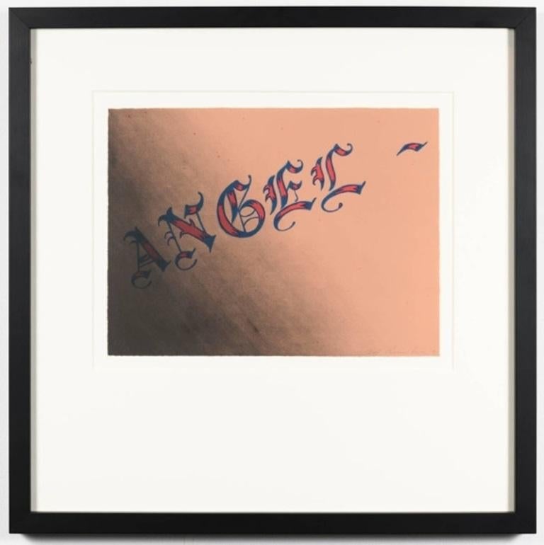 Angel, lithographie d'Ed Ruscha, 1991

Informations complémentaires :
Support : Lithographie en couleurs sur papier Arches 
Dimensions : 12 x 16 pouces

À propos de l'artiste : Né en 1937 à Omaha, dans le Nebraska, Edward Ruscha a grandi à Oklahoma