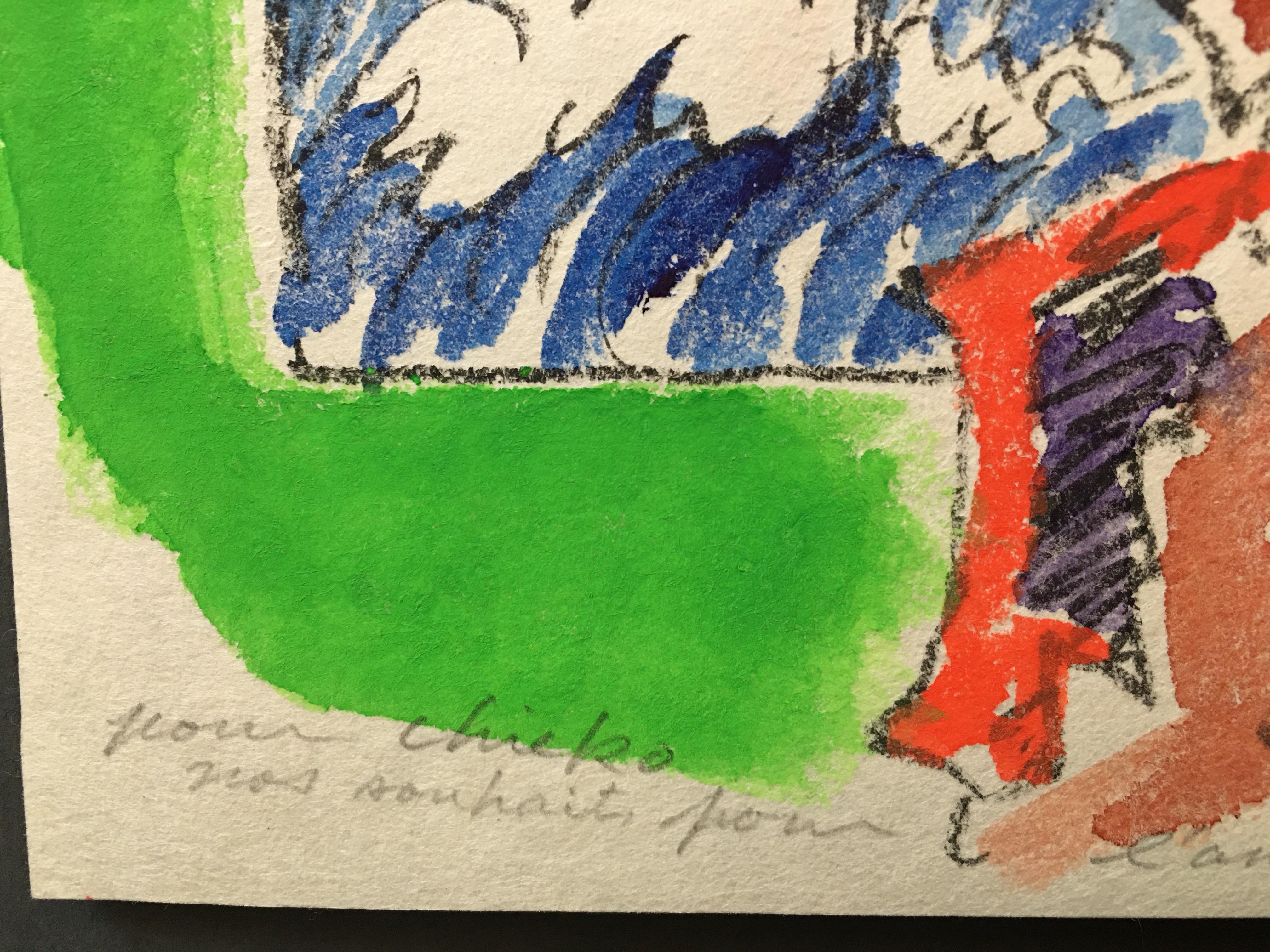 Yasse Tabuch Signed Dedicated and Dated Watercolor - Art by  Yasse Tabuchi