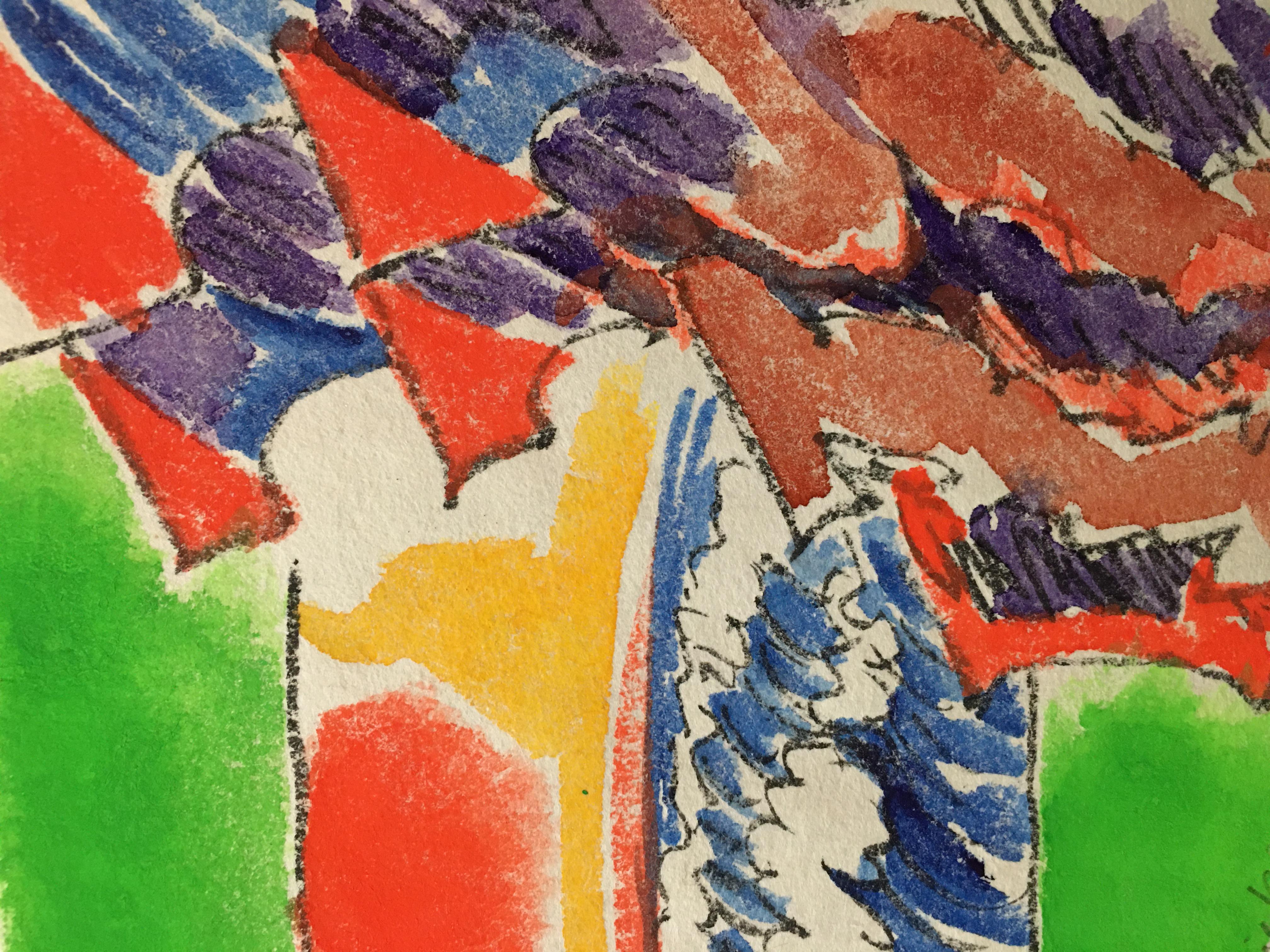 Yasse Tabuch Signed Dedicated and Dated Watercolor - Beige Abstract Drawing by  Yasse Tabuchi