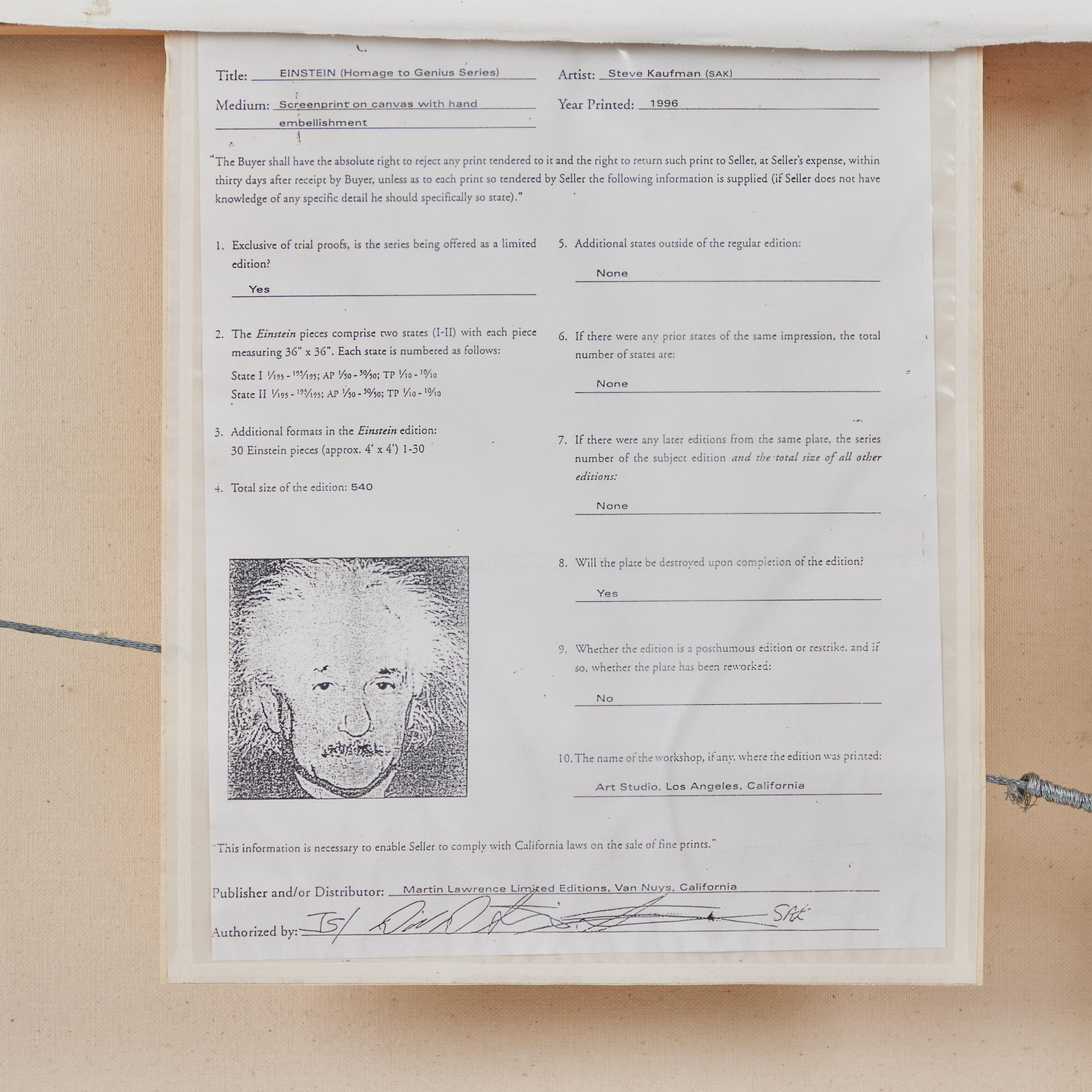 Einstein (Serie Homenaje a los Genios) 1996, Steve Kaufman en venta 8