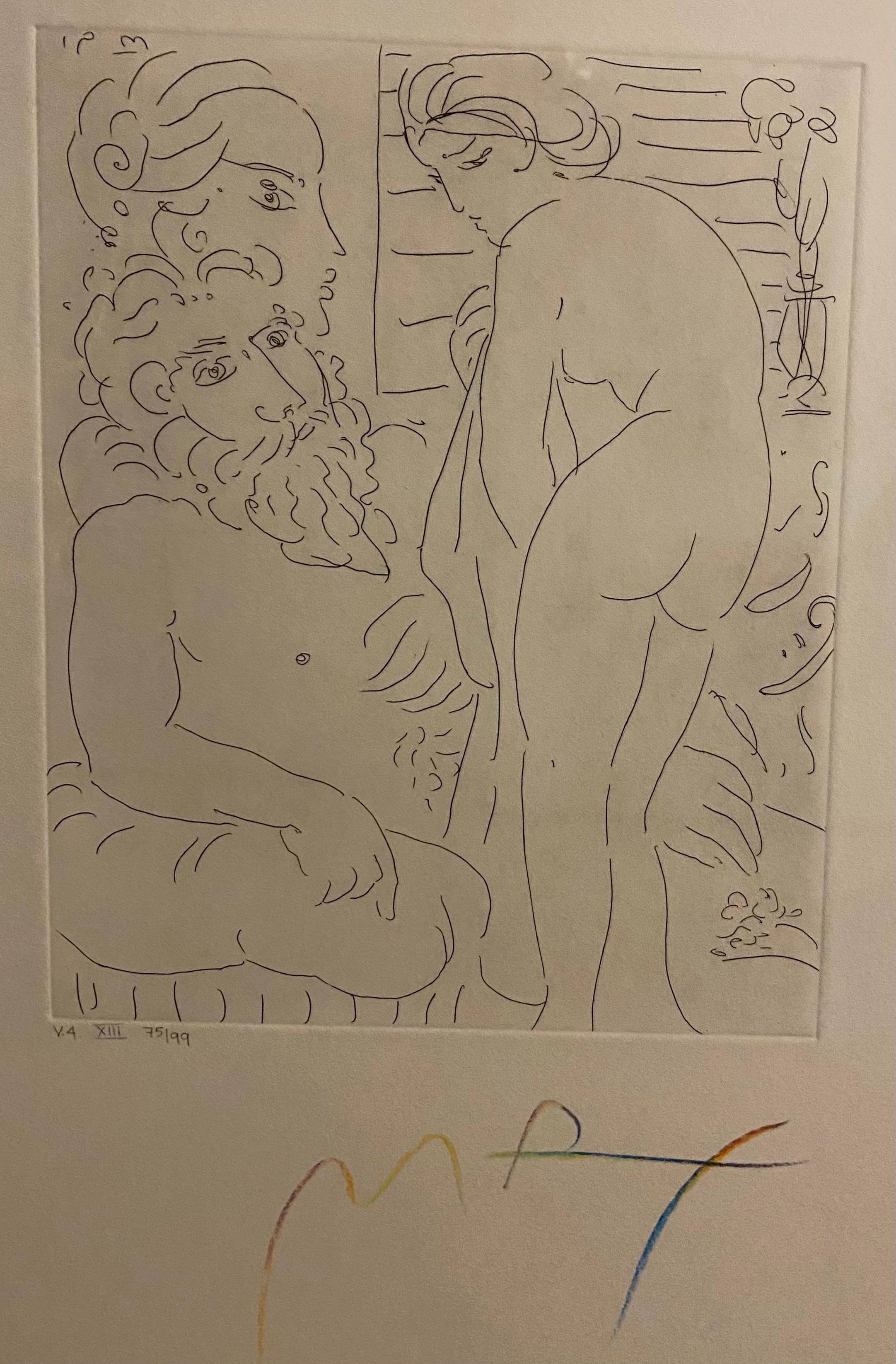 Hommage à Picasso, groupe de 4 lithographies Pater Max - Marron Abstract Drawing par Peter Max