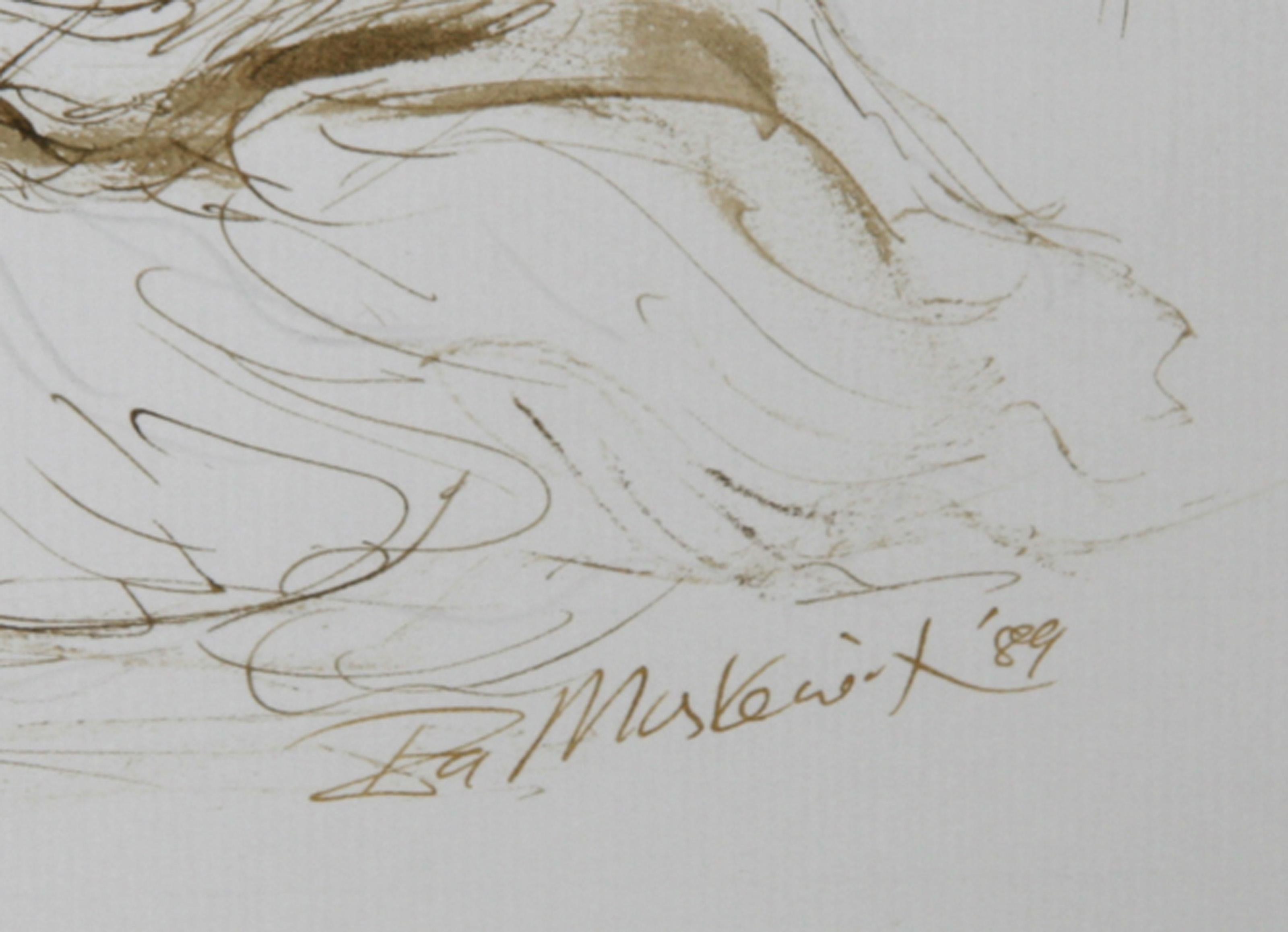 Native American Woman Weaving, Contemporary Ink on Paper by Ira Moskowitz For Sale 1