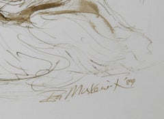 Native American Woman Weaving, Contemporary Ink on Paper by Ira Moskowitz