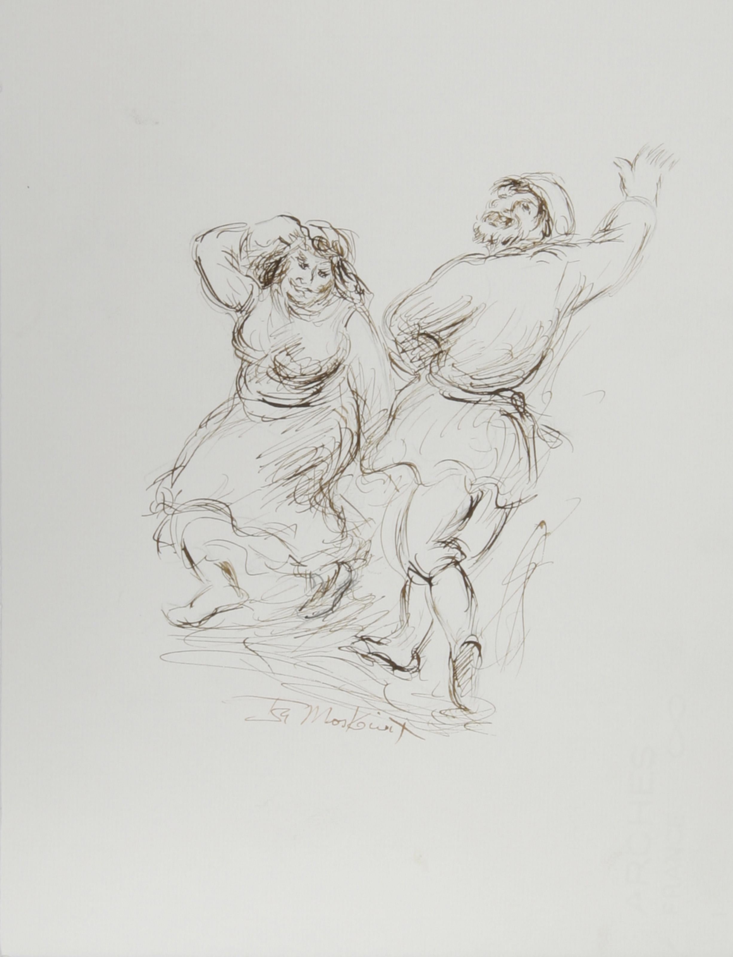  Ira Moskowitz, polacco/americano (1912-2001) -  Coppia che balla - II, Anno: circa 1989, Medium: Inchiostro su carta, firmato, Dimensioni: 13 in. x 10 in. (33.02 cm x 25.4 cm), Descrizione: Questo disegno giocoso di Ira Moskowitz riflette il