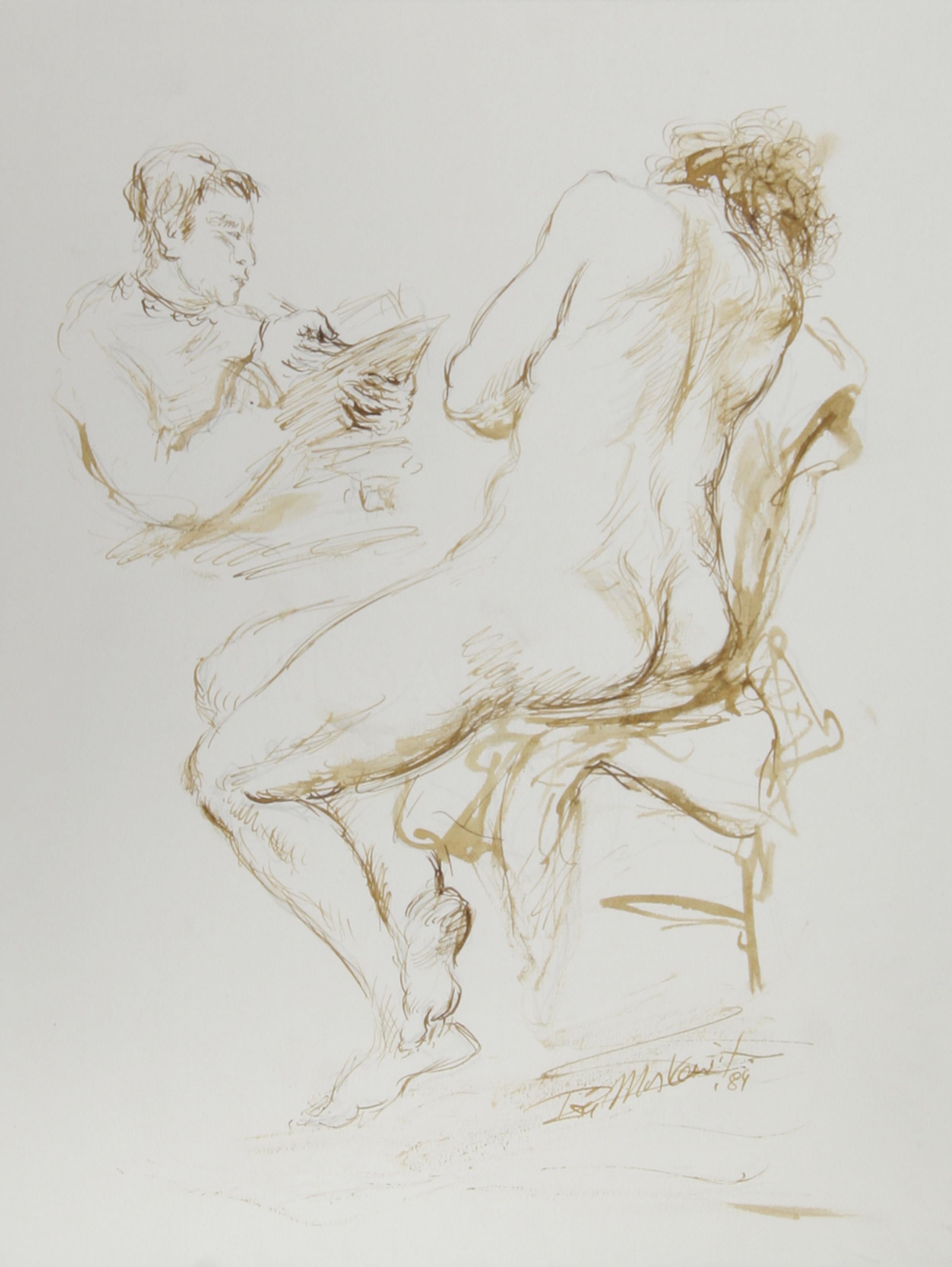 Modèle d'artiste et nu - VII, encre moderne sur papier d'Ira Moskowitz