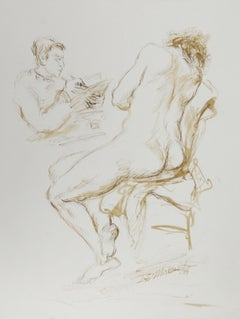 Artist and Nude Model - VII, Modern Ink on Paper by Ira Moskowitz