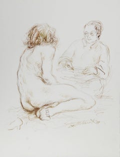 Artist and Nude Model - IX, Modern Ink on Paper by Ira Moskowitz
