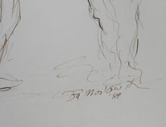 Band Duo (Trumpet and Electric Guitar), Folk Art Ink on Paper by Ira Moskowitz