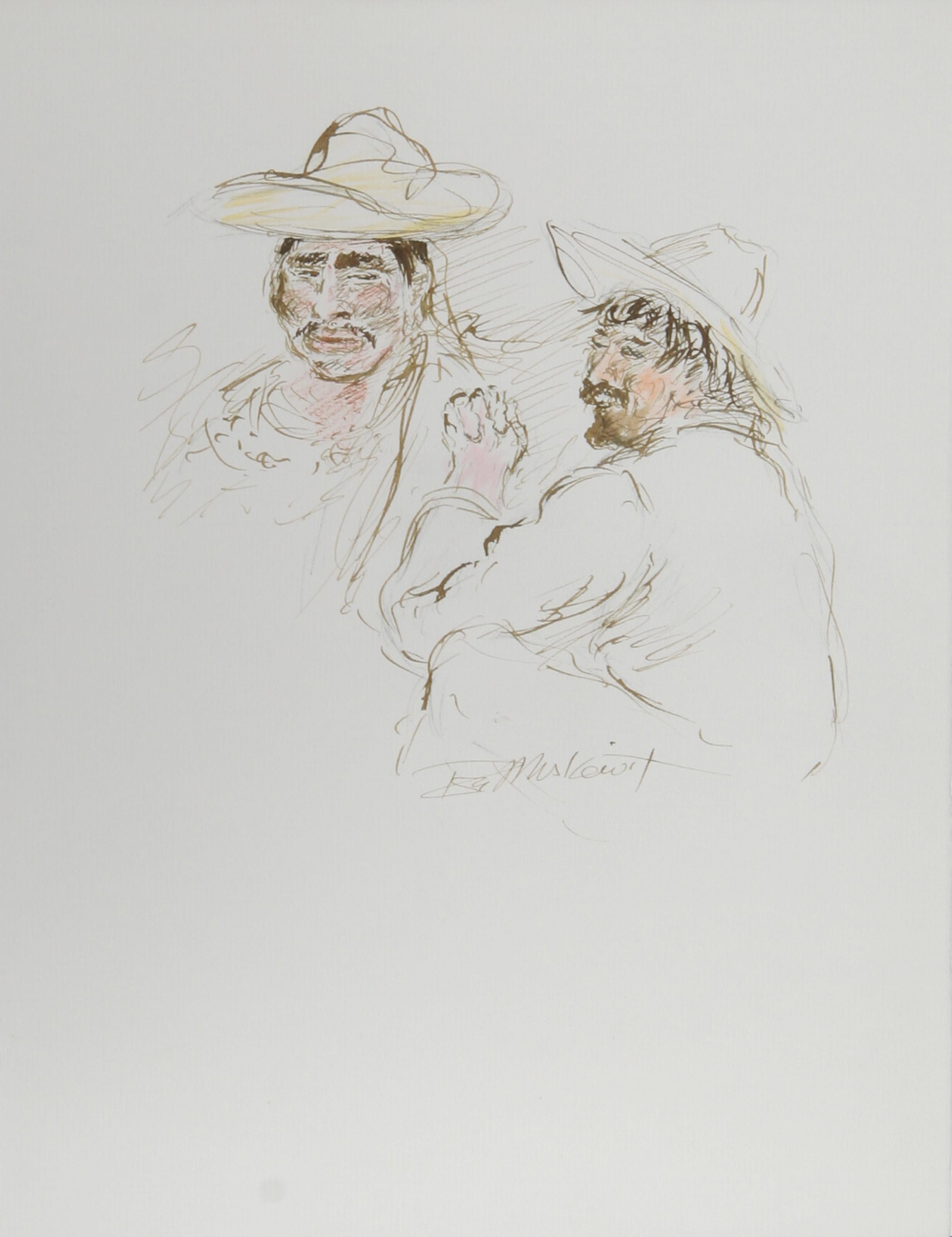 Two Men in Sombreros - II, Contemporary Ink on Paper by Ira Moskowitz