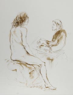 Artiste et modèle nu - X, encre moderne sur papier d'Ira Moskowitz