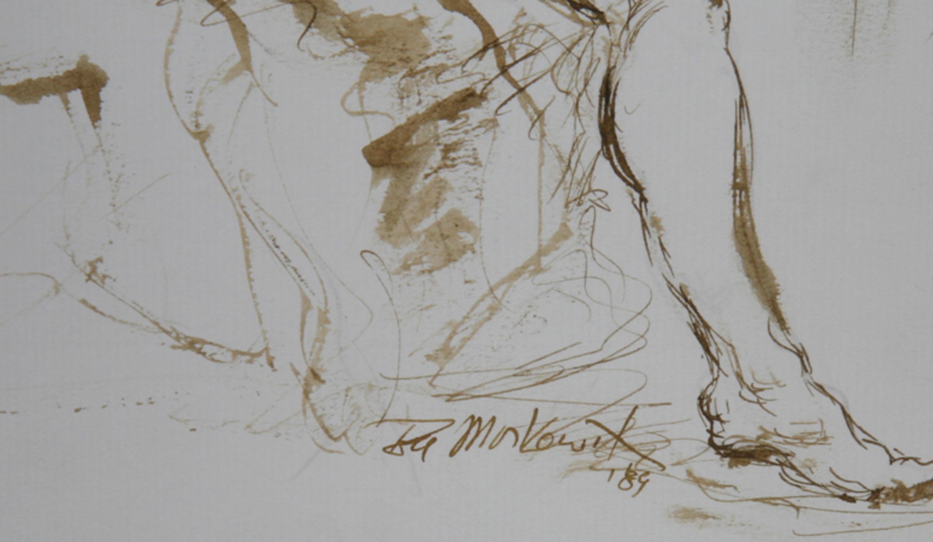 Artiste et modèle nu - X, encre moderne sur papier d'Ira Moskowitz en vente 1