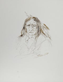Homme amérindien - I, encre contemporaine sur papier d'Ira Moskowitz