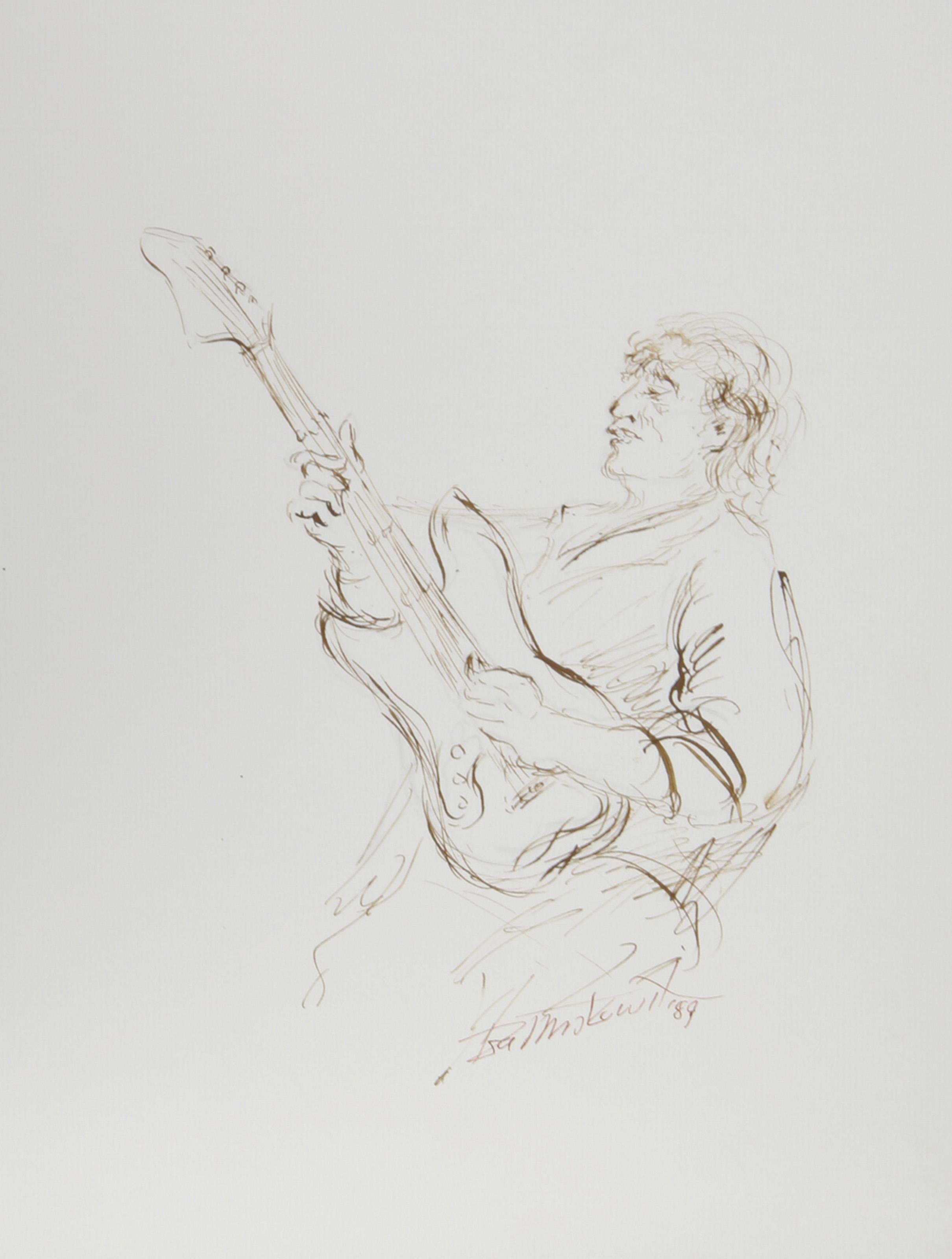 Electric Guitarist - III, Folk Art Ink on Paper by Ira Moskowitz