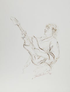 Guitariste électrique - III, encre sur papier d'art populaire d'Ira Moskowitz