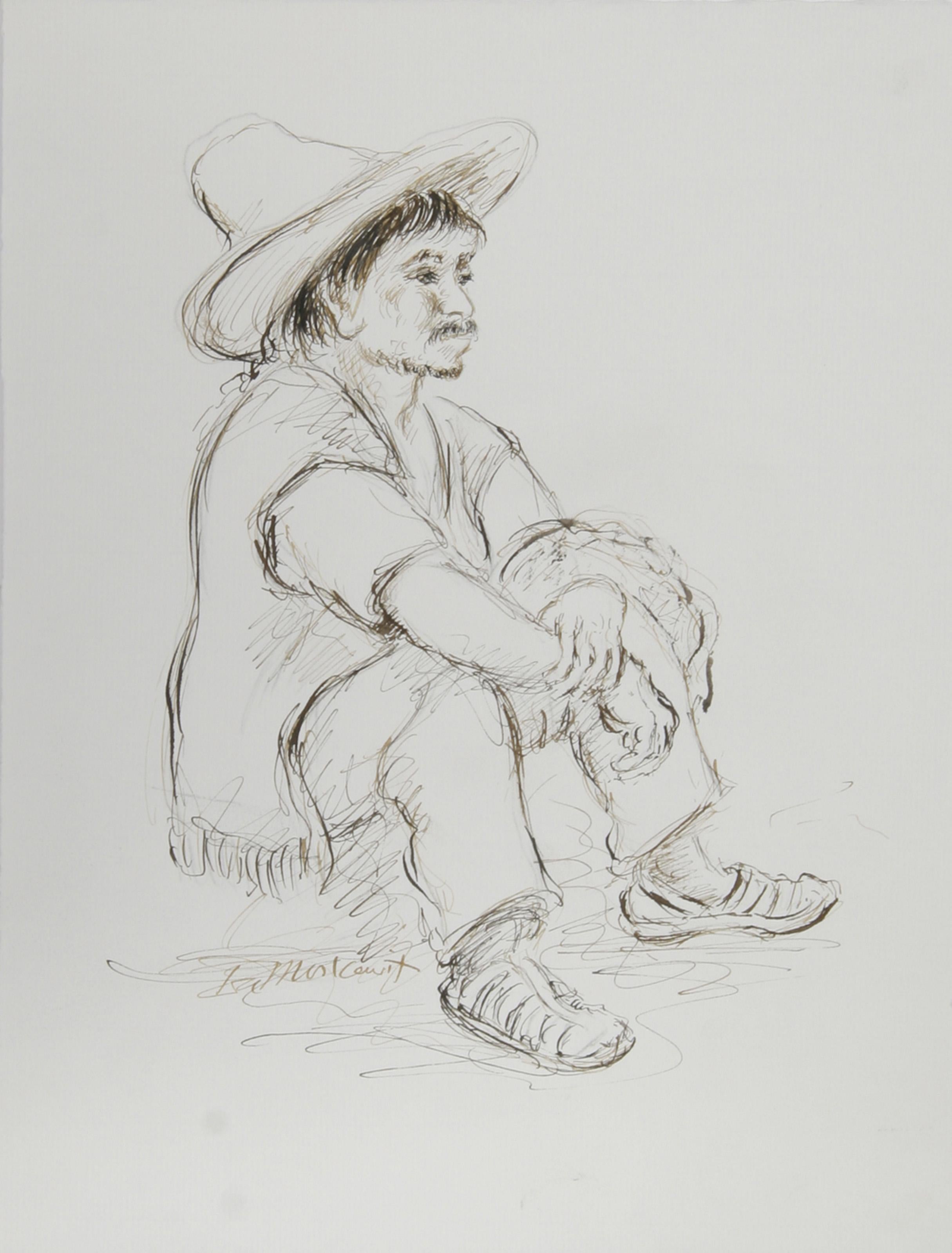 Man in Sombrero - II, Modern Ink on Paper by Ira Moskowitz