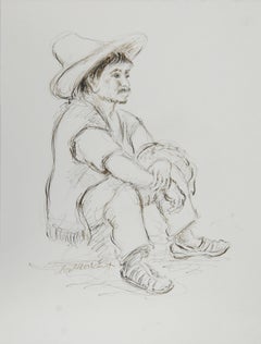 Man in Sombrero - II, encre moderne sur papier d'Ira Moskowitz