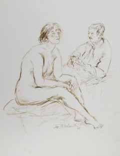 Artiste et nu - XI, encre moderne sur papier d'Ira Moskowitz