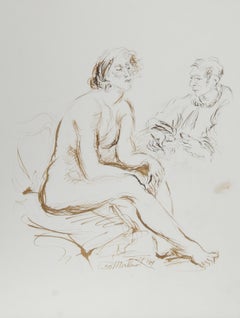 Artist and Nude Model - XII, Modern Ink on Paper by Ira Moskowitz