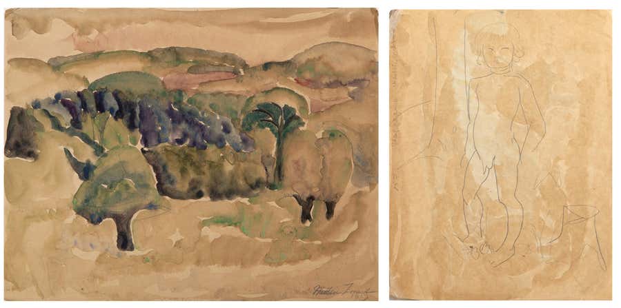 Woodlands (Double-sided), Impressionist Watercolor on Paper by William Zorach