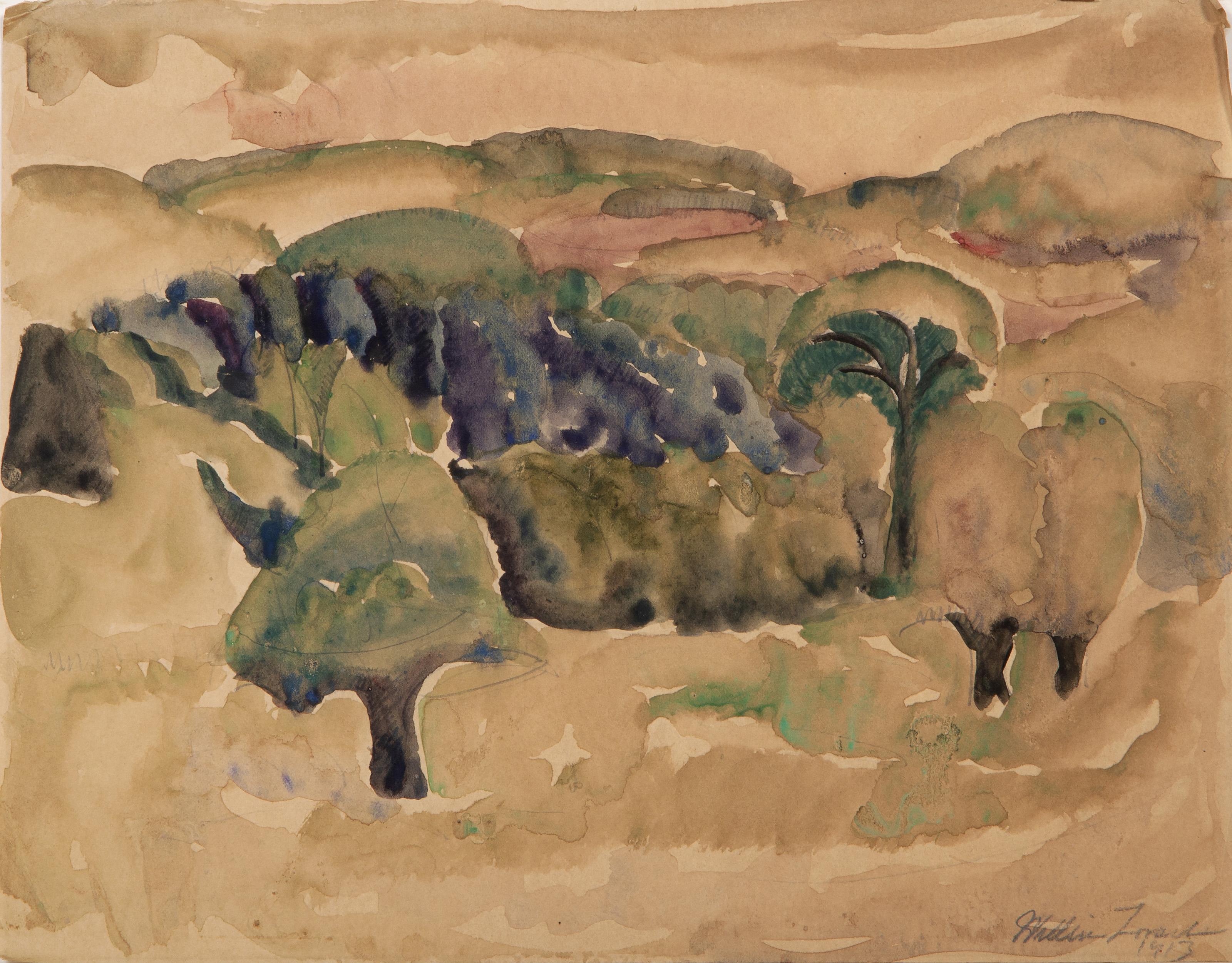 Bosques (doble cara), acuarela impresionista sobre papel de William Zorach en venta 4