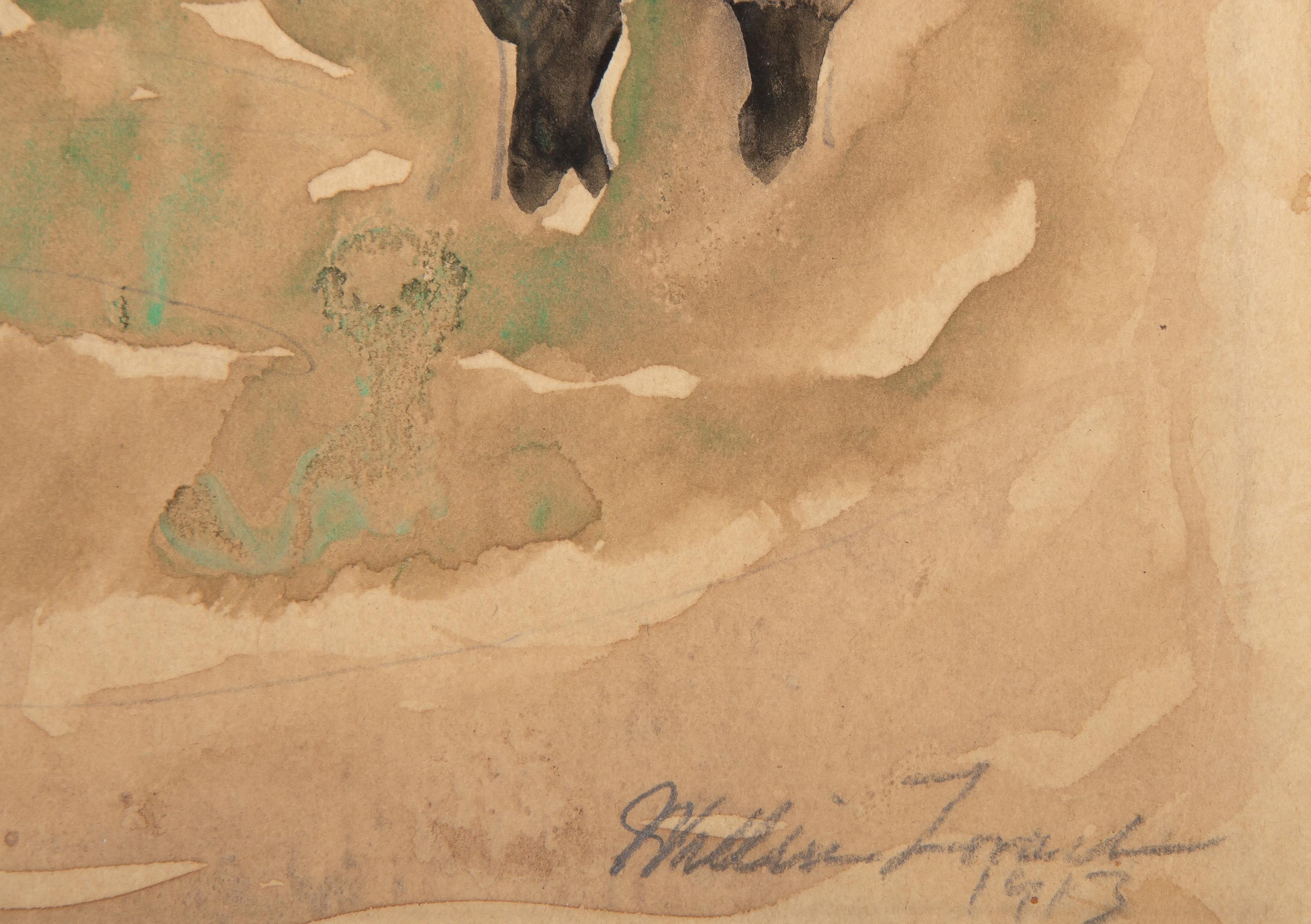 Bosques (doble cara), acuarela impresionista sobre papel de William Zorach en venta 2