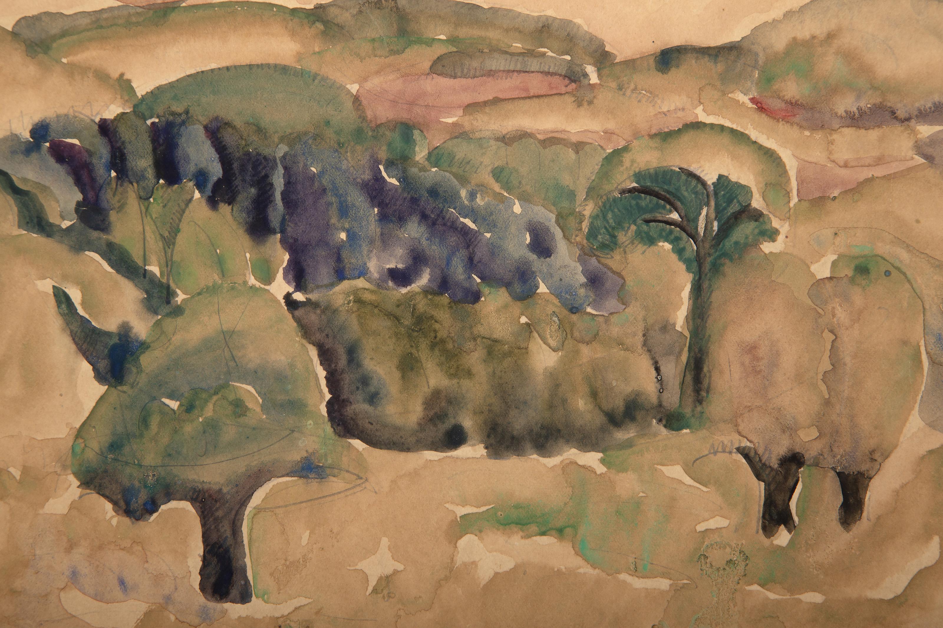 Bosques (doble cara), acuarela impresionista sobre papel de William Zorach en venta 3