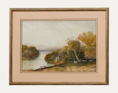 Aquarelle du 19e siècle - Paysage avec ruines de château