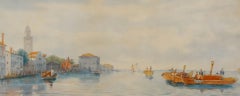 Framed Late 19th Century Watercolour - Italian Coastal Scene with Bell Tower
