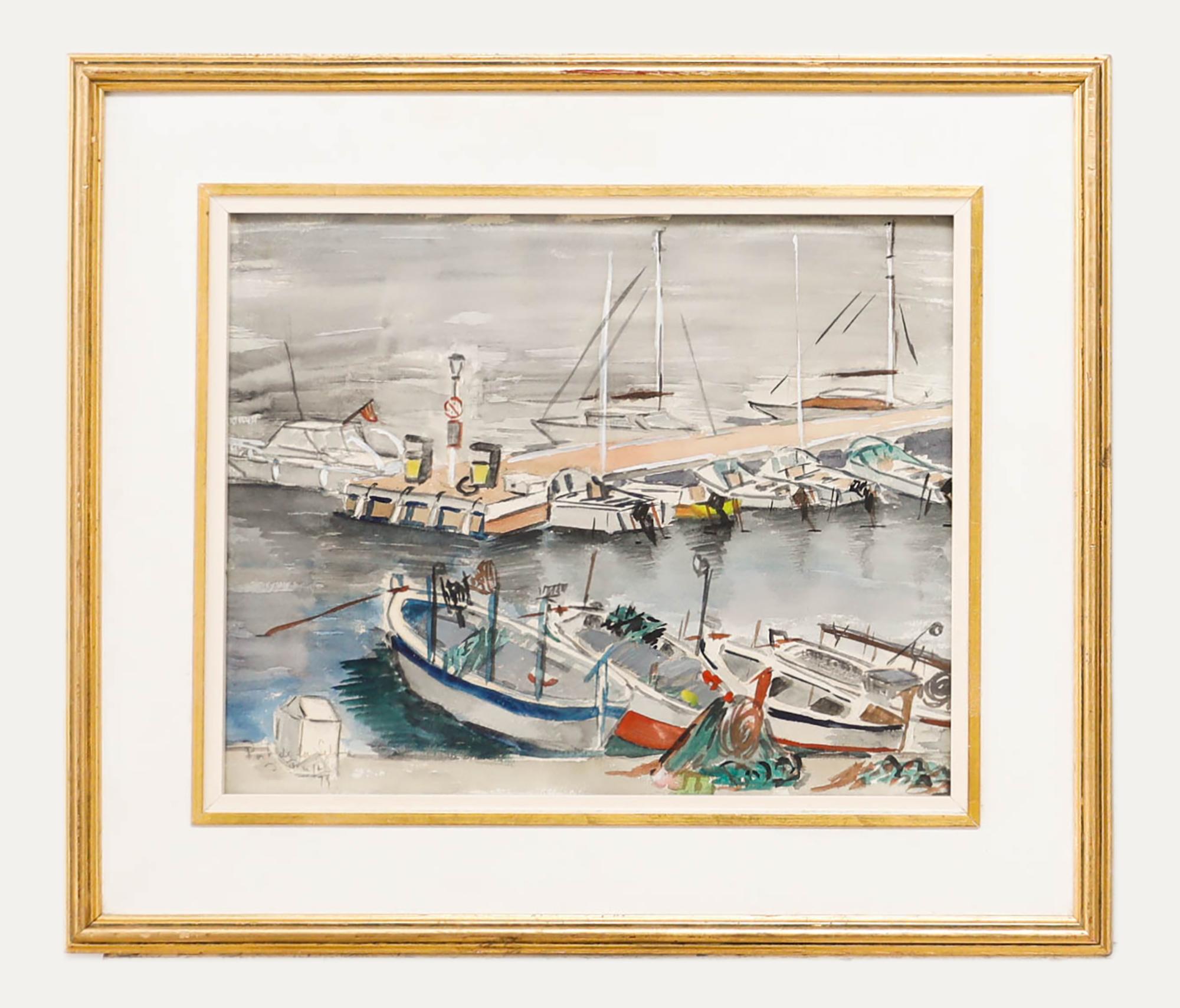 Unknown Figurative Art – Gerahmtes Aquarell der spanischen Schule des 20. Jahrhunderts – El Port de la Selva