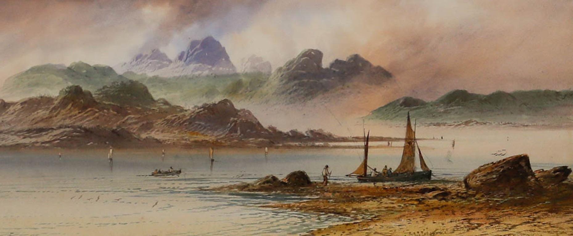Edwin Earp (1851-1945) - Aquarell, üppige Landschaft mit Fischerbooten im Angebot 1