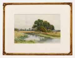 Vintage A. R. Barber - Framed Early 20th Century Watercolour, Cattle Grazing by a River