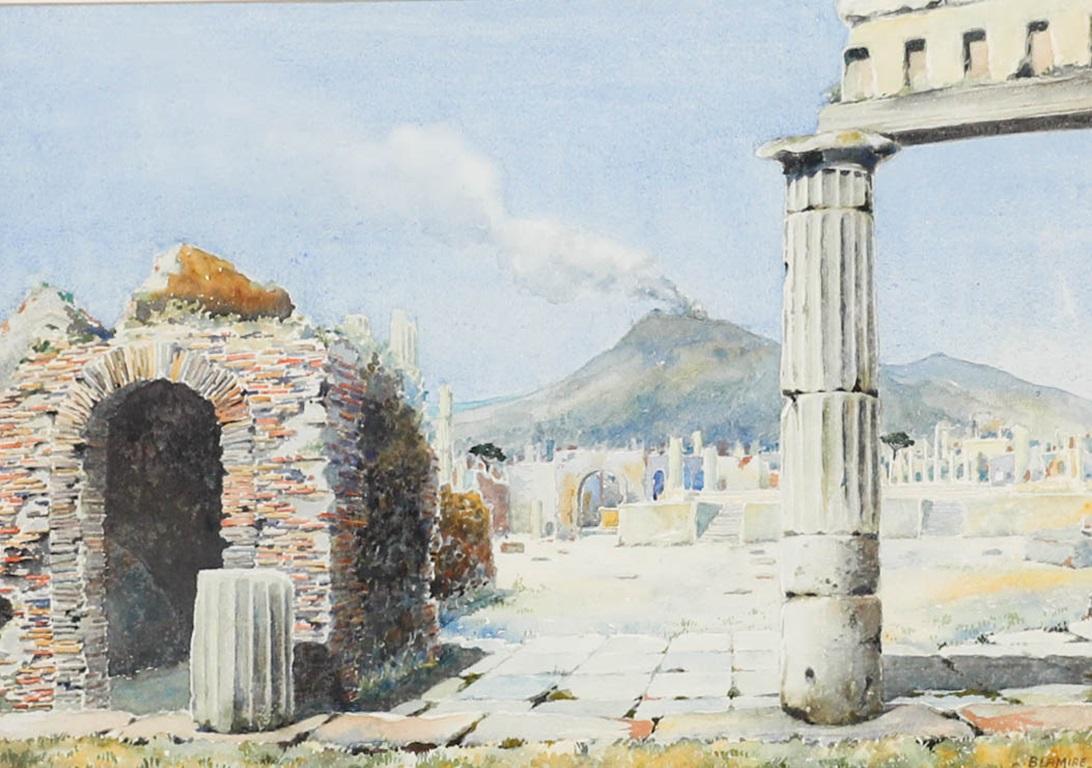 Blamire - Framed Mid 20th Century Watercolour, Smouldering Volcano - Art by Unknown