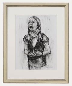 William Williams (nato nel 1940) - Disegno a carboncino del XX secolo, Ragazza che canta.