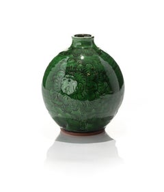 Green Fish and Flower Globular Vase, by Jeffry Mitchell, 2020