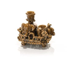 Bernsteinfarbene lächelnde Blumenvase von Jeffry Mitchell, 2020