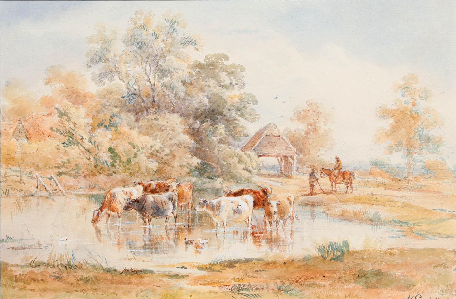 Henry Earp Senior (1831-1914) - Gerahmtes Aquarell, Rinderaquarell im Angebot 1