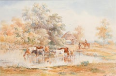 Henry Earp Senior (1831-1914) - Framed Watercolour, Cattle Watering