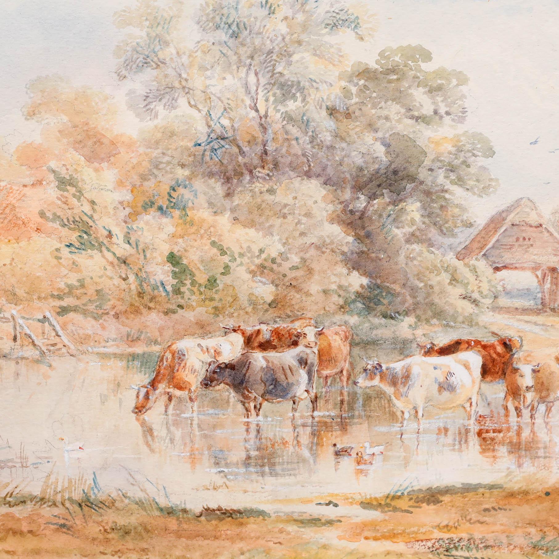 Henry Earp Senior (1831-1914) - Gerahmtes Aquarell, Rinderaquarell im Angebot 4