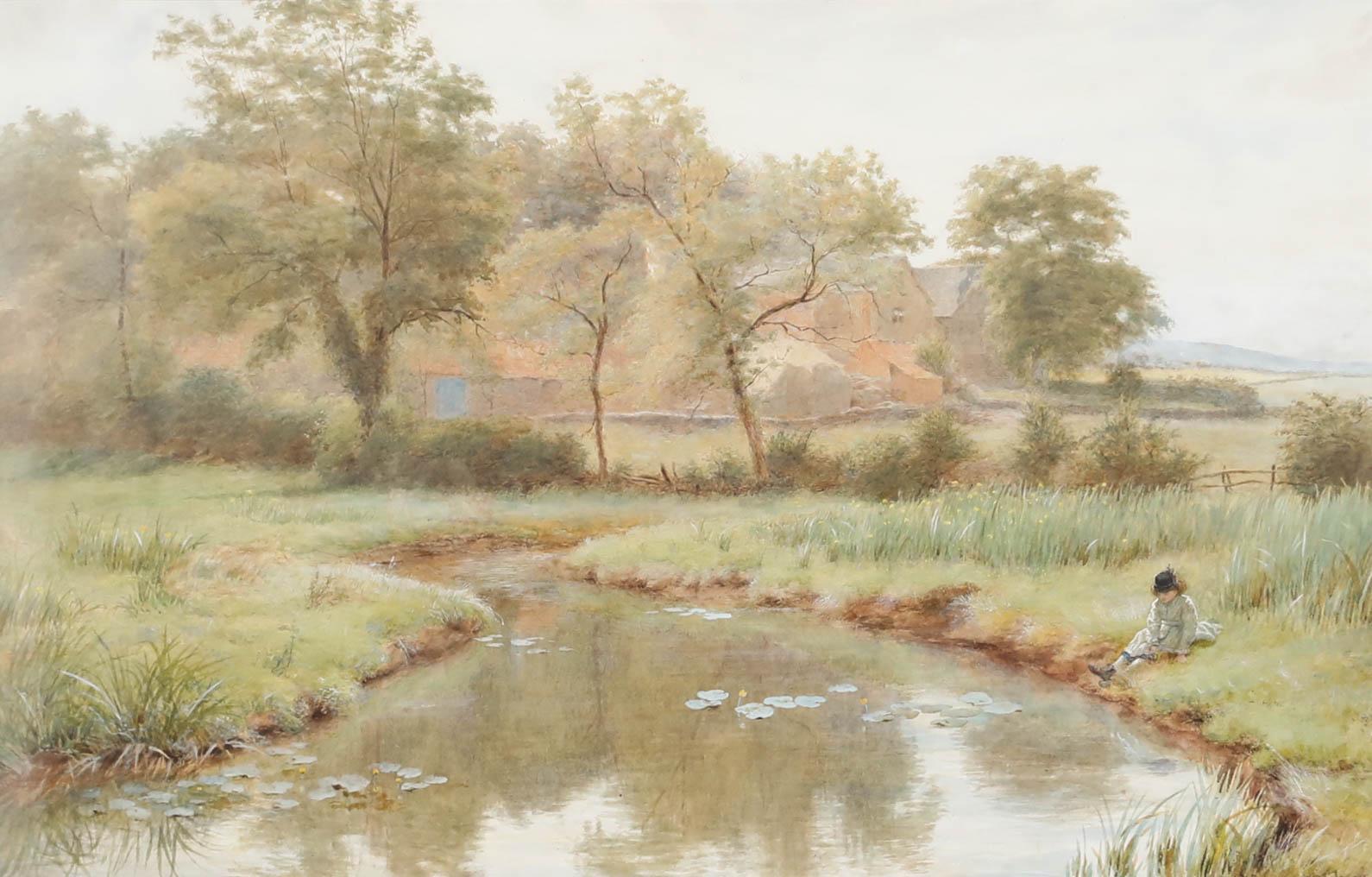 Wilmot Clifford Pilsbury (1840-1908) - Aquarell, auf dem Flussufer sitzend – Art von Unknown