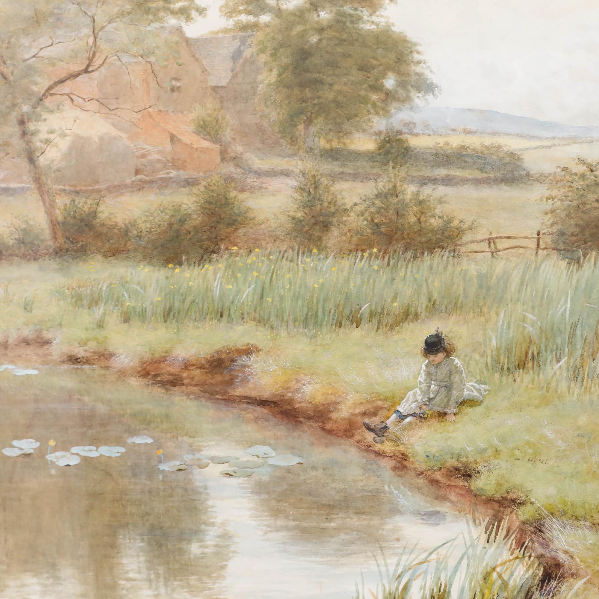 Ein Original-Aquarell des britischen Künstlers Wilmot Clifford Pilsbury (1840-1908). Gut präsentiert in einem dekorativen Gold-Effekt-Rahmen mit einem knackigen weißen Passepartout. Signiert unten rechts. Auf dem Papier.
