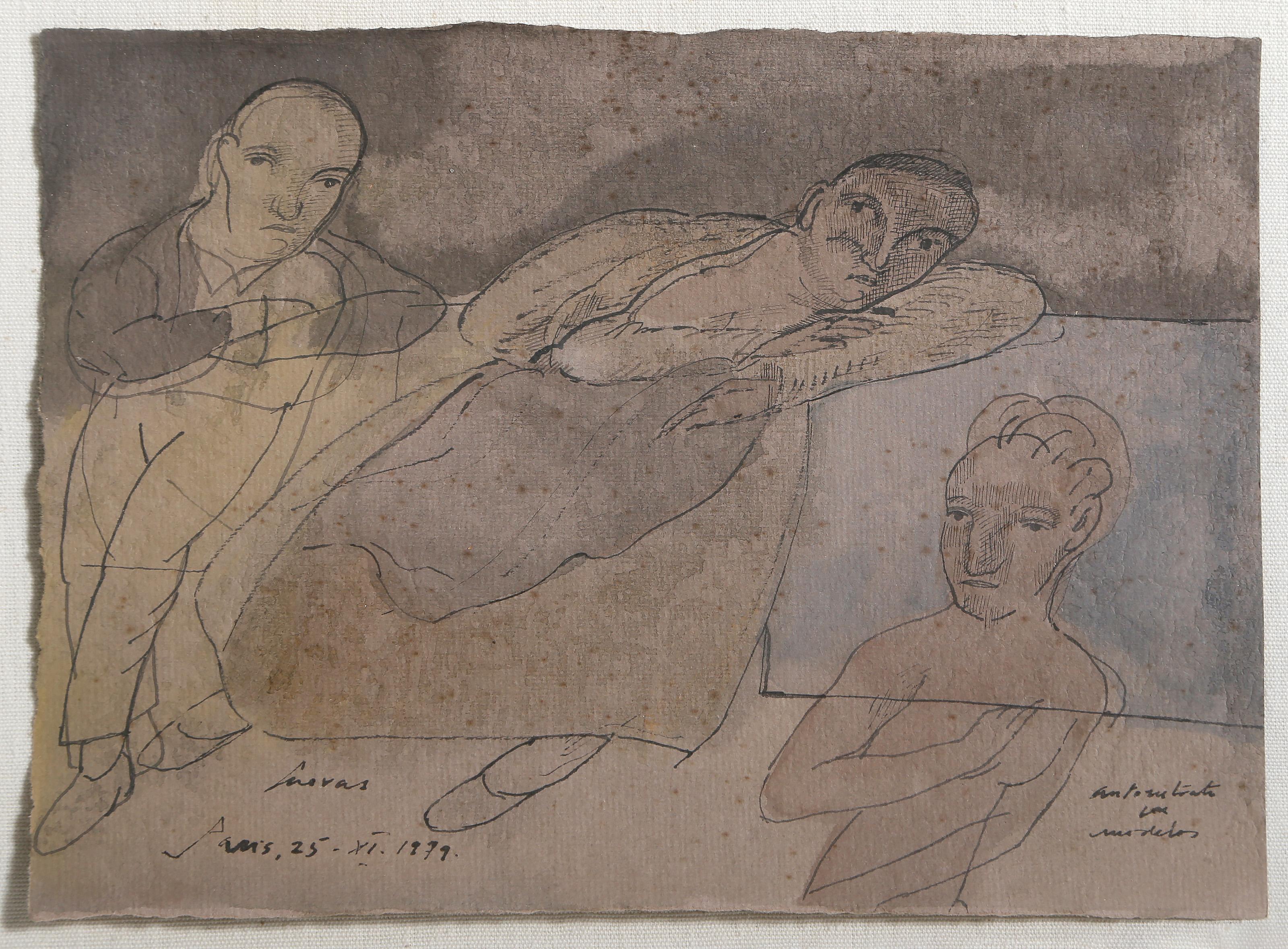 Antonio Liarte con modelos, encre et aquarelle surréalistes de José Luis Cuevas en vente 1