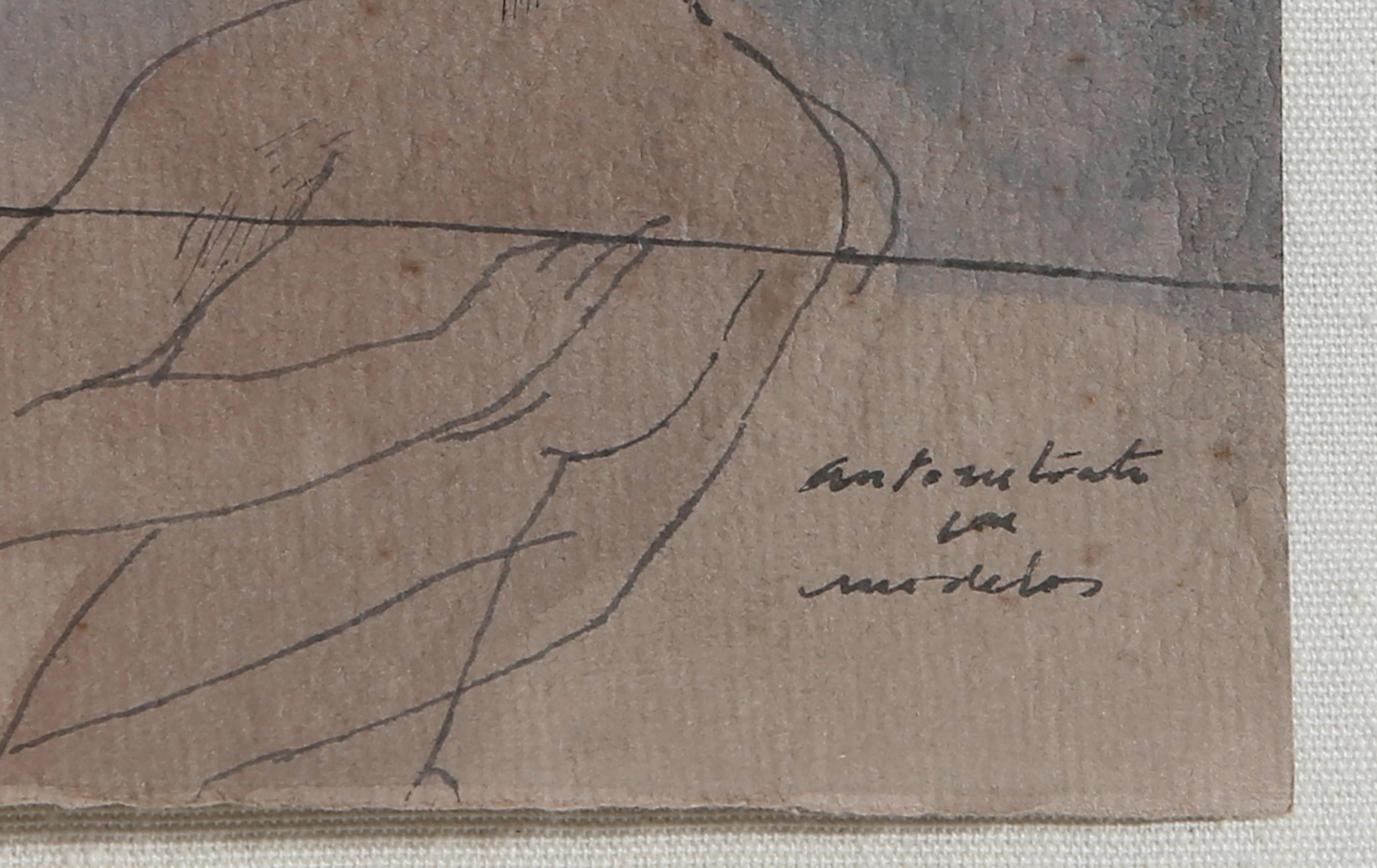 Antonio Liarte con modelos, encre et aquarelle surréalistes de José Luis Cuevas en vente 3
