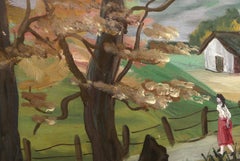 Evening Stroll, Modern Gouache Painting by Eugene La Foret