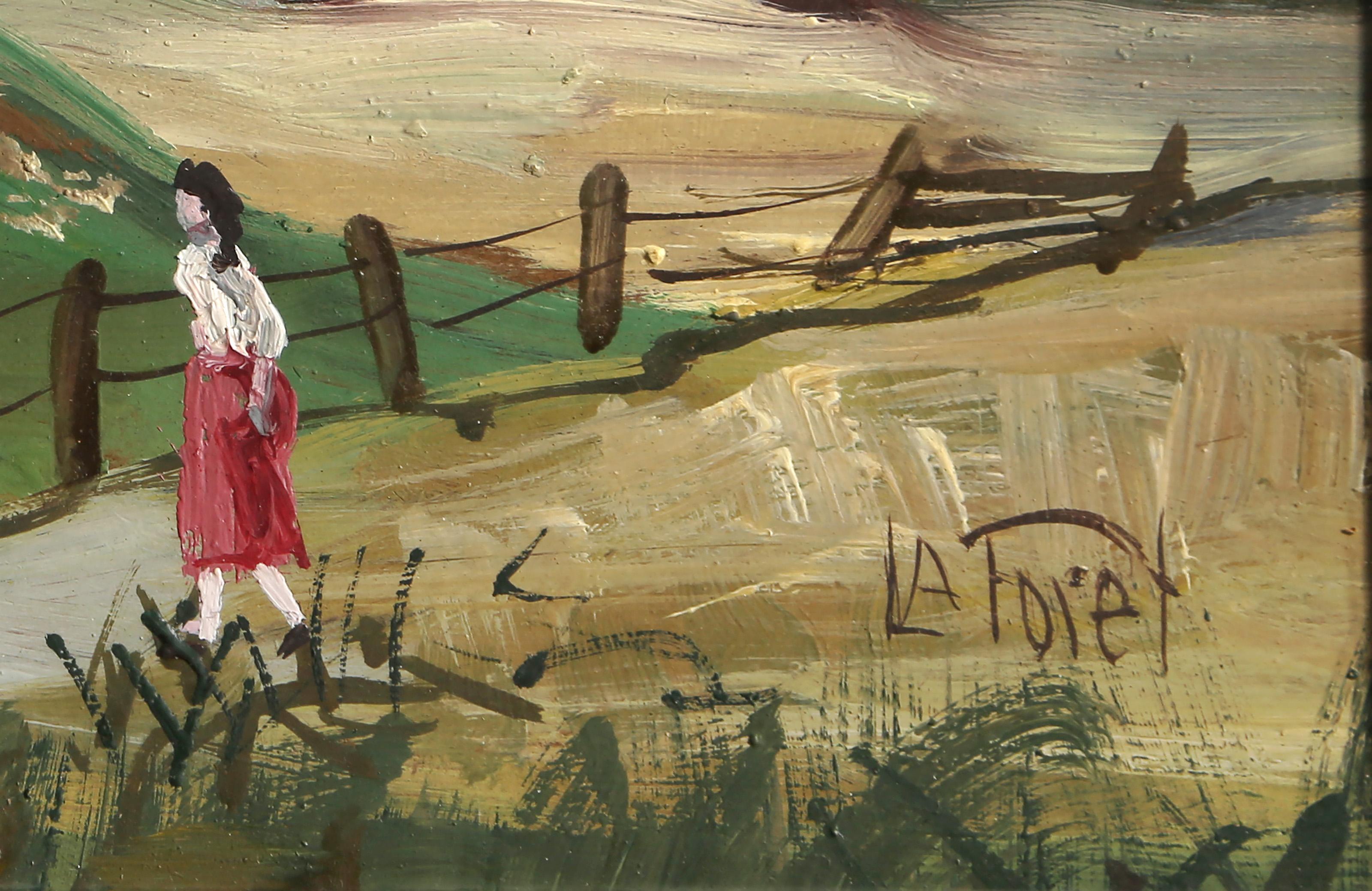 Evening Stroll, Modern Gouache Painting by Eugene La Foret For Sale 2