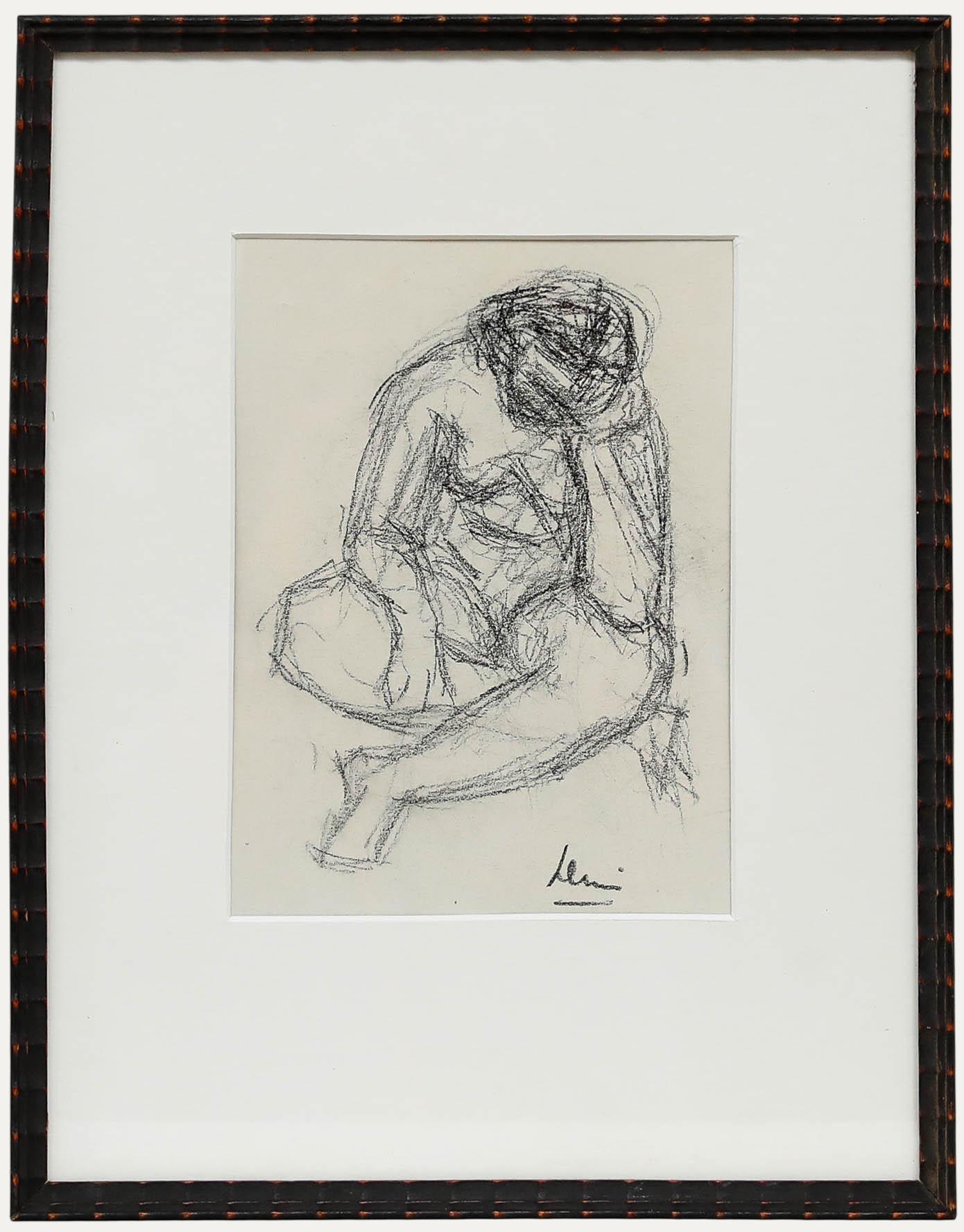 Nude de Unknown - Dibujo en grafito del siglo XX - Desnudo femenino desesperado
