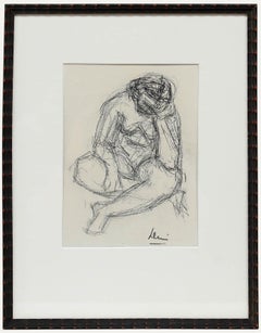Dibujo en grafito del siglo XX - Desnudo femenino desesperado