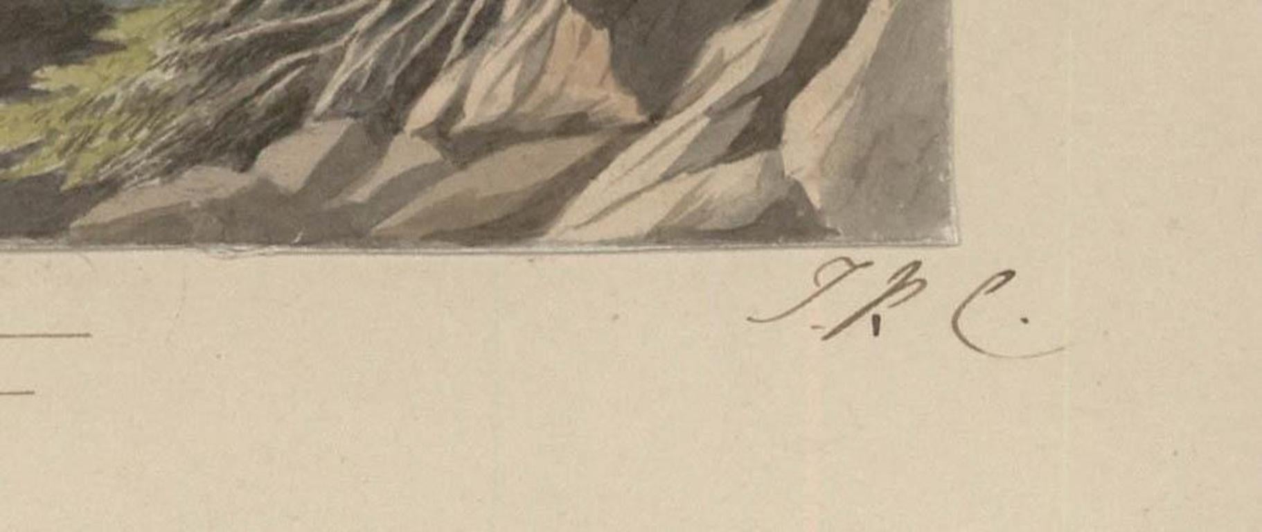 Cette aquarelle d'une exécution exquise représente un coucher de soleil à couper le souffle sur l'estuaire de la Severn, avec Penpole Point visible sur la droite. L'œuvre est signée des initiales de l'artiste sur le papier de soutien et porte une