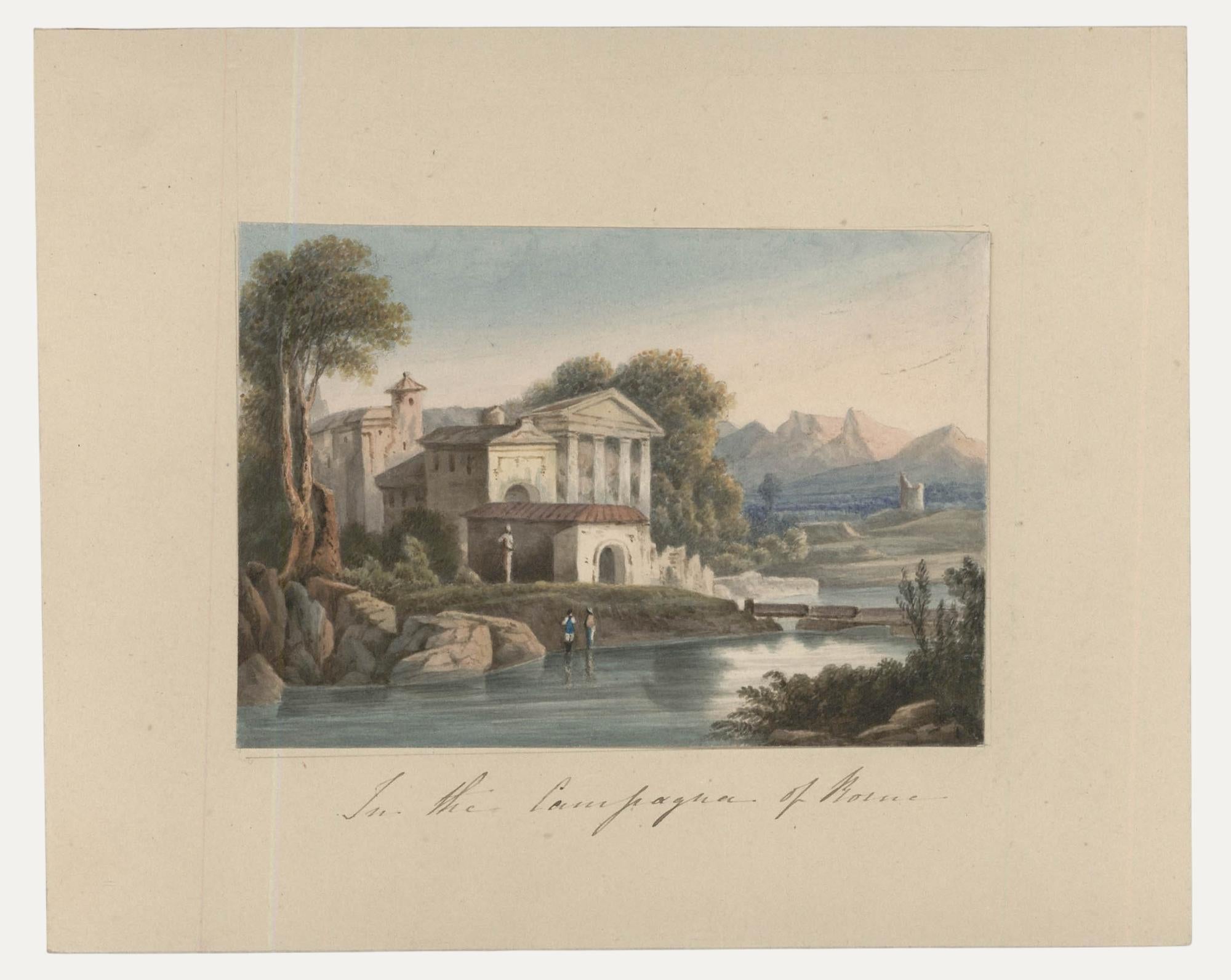 Thomas Remnant Charleton (1756-1849) - Acuarela, En la Campagna de Roma