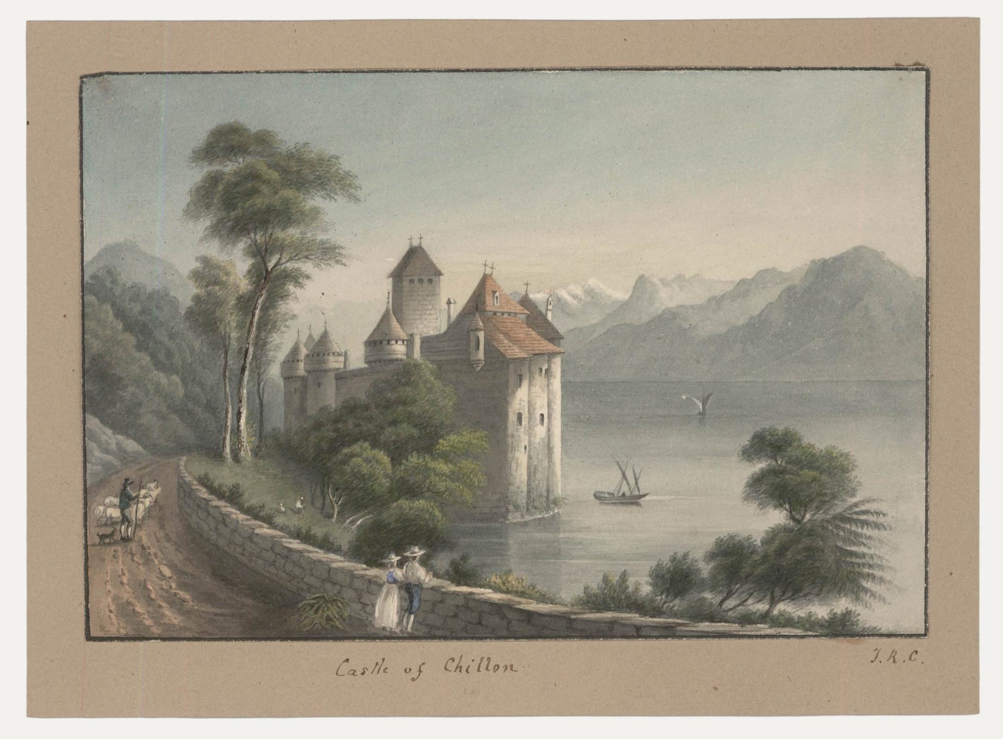 Unknown Landscape Art - Thomas Remnant Charleton (1756-1849) - Watercolour, Chillon Castle