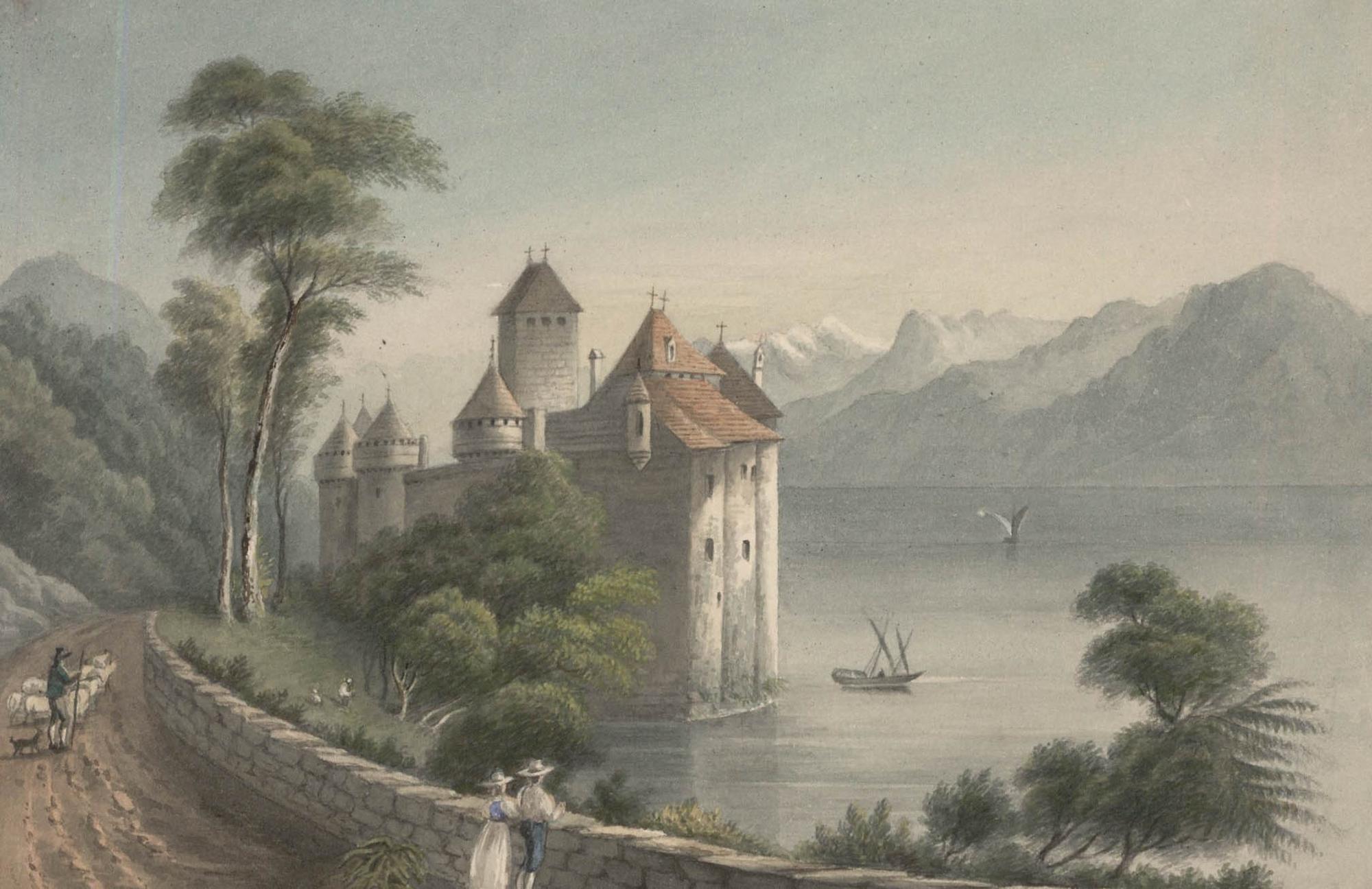 Thomas Remnant Charleton (1756-1849) - Watercolour, Chillon Castle - Art by Unknown